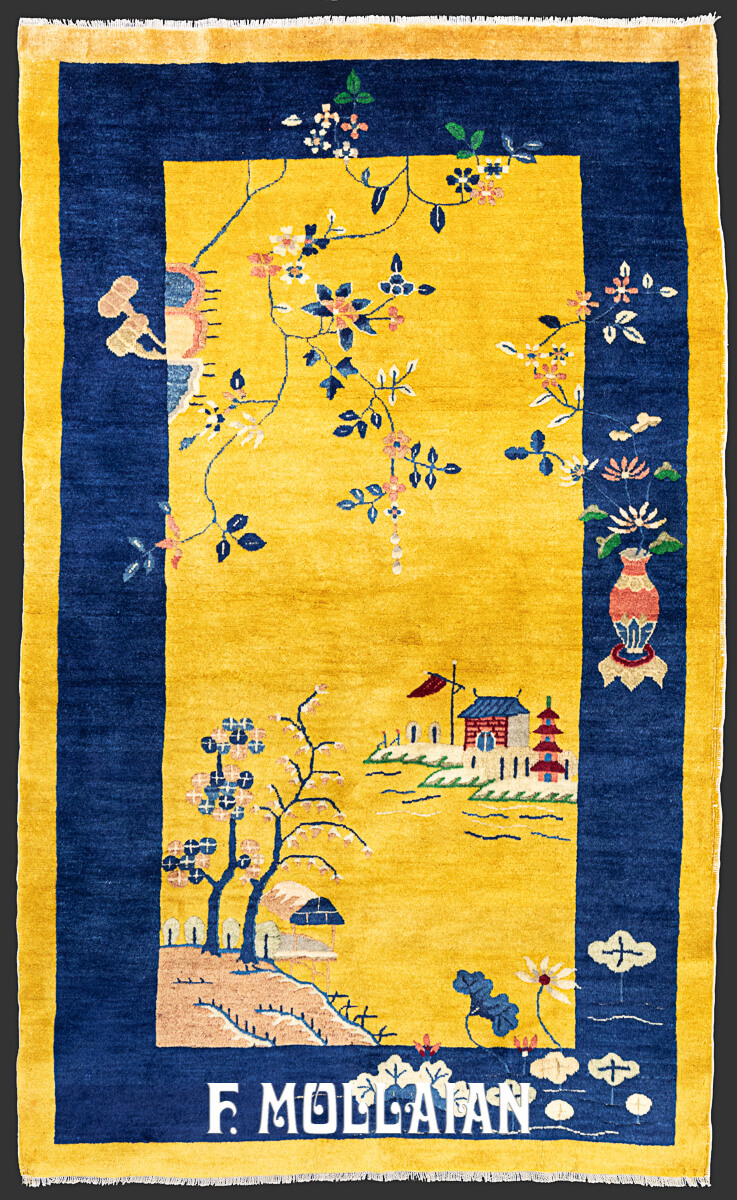 Yellowish Decorative Antique Chinese Peking Rugs n°:791696